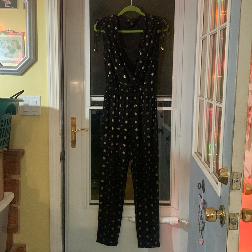 White House Black Market Jumpsuit w/Gold Details & ties at the shoulders Size XS